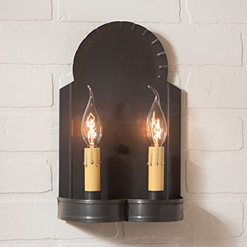 Irvins-Tinware-844WKB-Hanover-Double-Wall-Sconce-in-Kettle-Black-Primitive-Country-Wall-Sconces-in-Tin Irvins Tinware 844WKB Hanover Double Wall Sconce in Kettle Black Primitive Country Wall Sconces in Tin