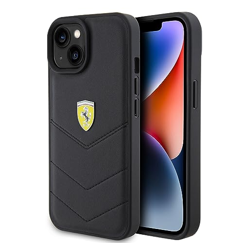 Ferrari FEHCP15SRDUK Coque pour iPhone 15 6,1" Noir Coque rigide matelassée Logo en métal