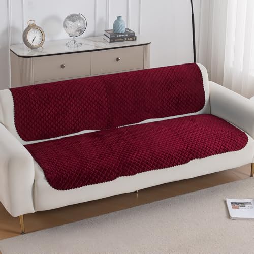 Image of HOKIPO Quilted Sofa Cover for 3 Seater for Seat & Back, 'Quilt Classic' Maroon (IN-927-MRN*2)