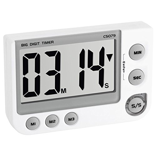 TFA Dostmann digitaler Timer und Stoppuhr, 38.2024, mit Memory Funktion, mit Magnet/Ständer/Aufhängeöse, 3 Lautstärken, weiß, L 91 x B 21 (30) x H 60 mm