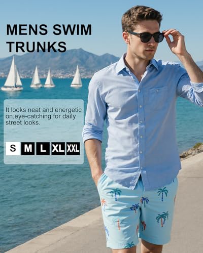 Image of Mens Swim Trunks with Compression Liner 2 in 1 Quick Dry Swimming Shorts Swimwear Bathing Suits with Pockets, B Mix Coconut Tree, M