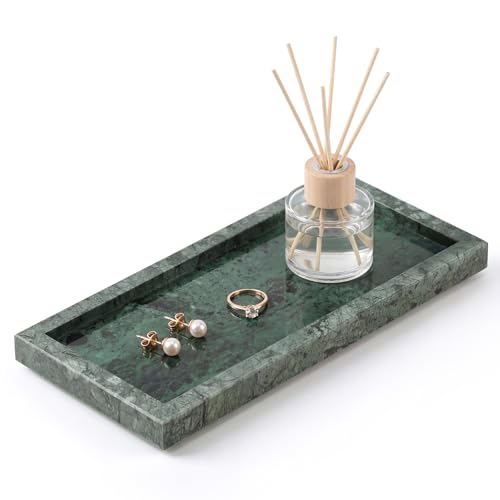 Nature Green Marble Vanity Tray 10"x5" - Stone Organizer for Bathroom