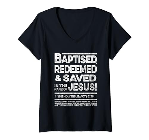 Mujer Bautizado Salvado y Redimido Jesús peca Espíritu Santo Bautismo Idea Camiseta Cuello V