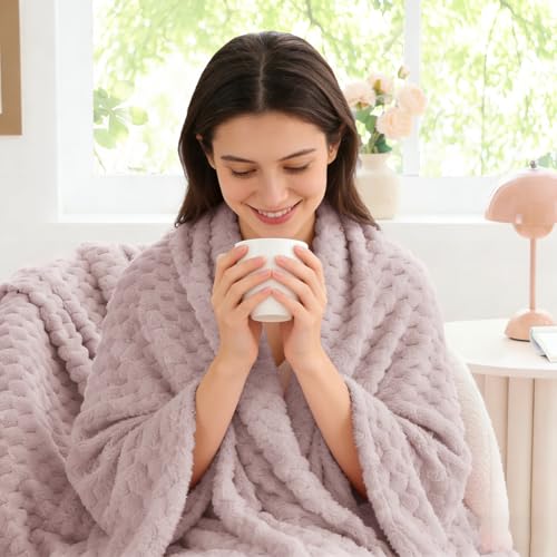 Image of BEDELITE Lotus Pink Throw Blanket for Couch, Soft Gifts for Women, 50 * 60 | 3D Jacquard Decorative Fleece Blanket, Super Soft Plush Throws, Cute Birthday Gift for Women & Men, Suitable for All Seasons