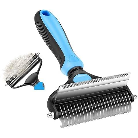 Dematting Comb for Dog and Cat, Pet Grooming Brush Deshedding Tool for Grooming Double Sided Blade Rake Comb Grooming Comb Removes Loose Undercoat, Knots, Mats and Tangled Hair Cover