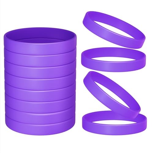 Image of Morcheiong 12 Pieces Silicone Bracelets- Purple Color Blank Rubber Wristbands for Adults Teen Party Favors
