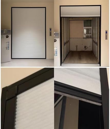 Customizable Accordion Folding Door, Up-Down Sliding Design, Black Aluminum Frame with Cellular Fabric Screen, Perfect for Kitchen & Basement, Size 32x80in (81x203cm)