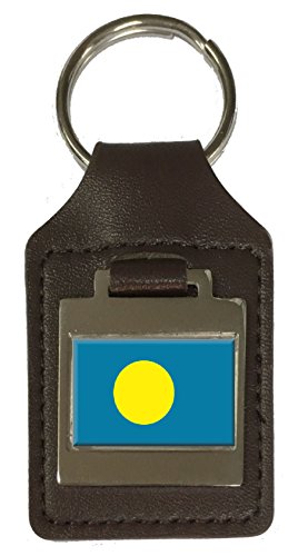 Porte-clés en cuir gravé drapeau Palau en cuir véritable et finitions artisanales