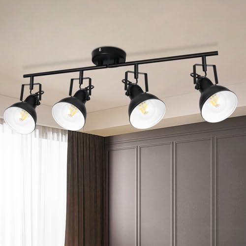 HiBay Ceiling Track Lighting Fixtures, Adjustable 4-Light Flush Mount Spot Light, Industrial LED Track Lights Black Spotlight Indoor for Kitchen, Dining Room, Bedroom, E26 Base (Bulbs Not Included