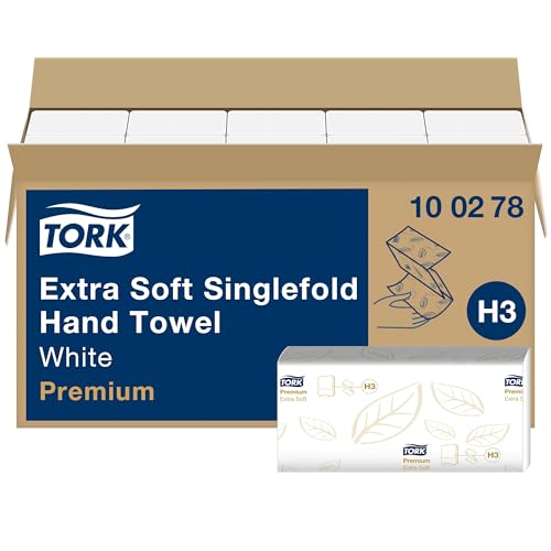 Tork 100 278 Extra Toalla Suave Mano singlefold de Premium H3 / Blanco Zigzag Pliegue Toallas de Papel Compatible con el Sistema H3 / 15 x 200 Hojas (23 x 23 cm)