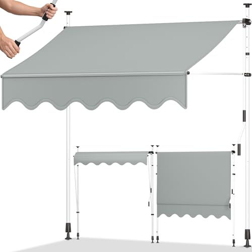 tillvex Klemmmarkise mit Handkurbel Balkon | Balkonmarkise ohne Bohren | Markise UV-beständig & höhenverstellbar | Sonnenschutz Terrasse & Garten wasserdicht (Hellgrau, 250cm)