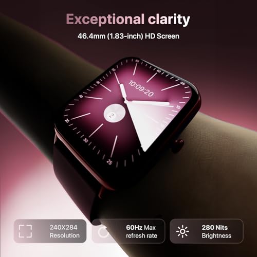 Fire-Boltt Ninja Call Pro Plus Bluetooth Calling Smart Watch, 1.83″ HD Display, AI Voice Assistant, 120+ Sports Modes, IP67 Waterproof, SpO2 & Heart Rate Monitor Smartwatch for Men & Women - Pink