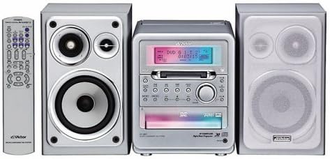 JVC UX-QD7-S Micro Component DVD/MD System with main unit, two speakers, and remote control.