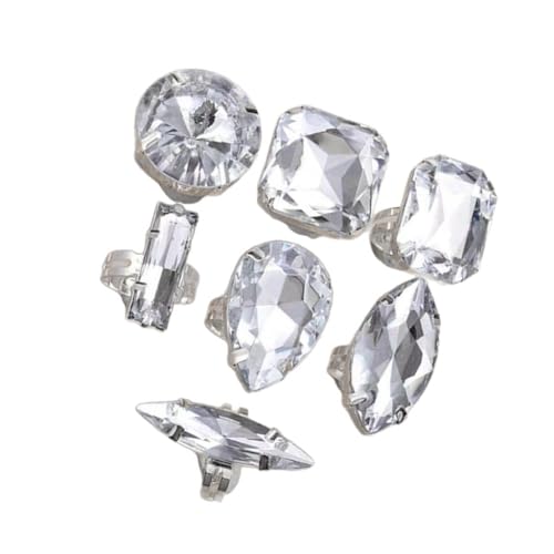 [ECVGHD] 7Pcs Luxury Geometric Drop Crystal Rings Set Accessories For Evening Occasions