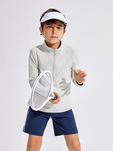 Haloumoning Boys Quarter Zip Sweatshirt Long Sleeve Athletic Pullover for Kids Workout Tops 5-14 Years4