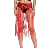 Falda de danza con flecos, cinturón de borlas para danza latina del vientre – Disfraz para ejercicio de actuación, rojo, talla única