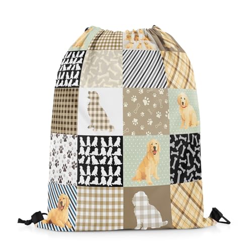 Erosebridal Golden Retriever Drawstring Bags,Kawaii Puppy Dog Drawstring Backpack,Lovely Animal Draw String Back Bag,Rustic Farmhouse Style String Backpack,13x15.7