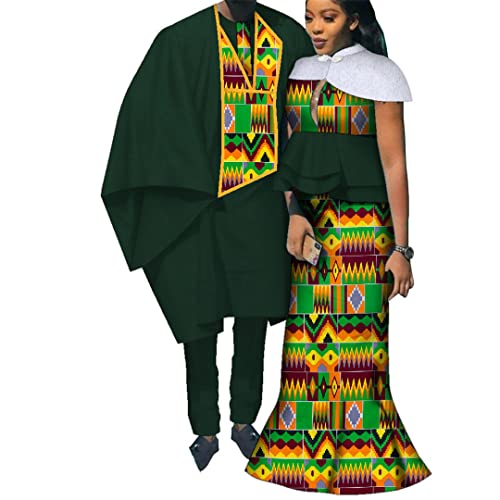 Vestidos largos de retazos con estampado africano para mujeres y hombres, pantalones de bata africanos, ropa de pareja, 24fs1404 L