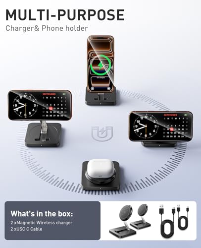 Image of Magnetic Wireless Charger, [2 Pack] 15W Foldable Fast Charging Stand