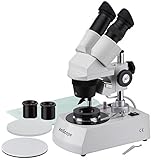 AmScope SE306-PY-DK Binocular Stereo Microscope, WF10x and WF15x Eyepieces, 20X/30X/40X/60X Magnification, 2X and 4X Objectives, Upper and Lower Halogen Lighting, Reversible Black/White Stage Plate, Pillar Stand, 120V