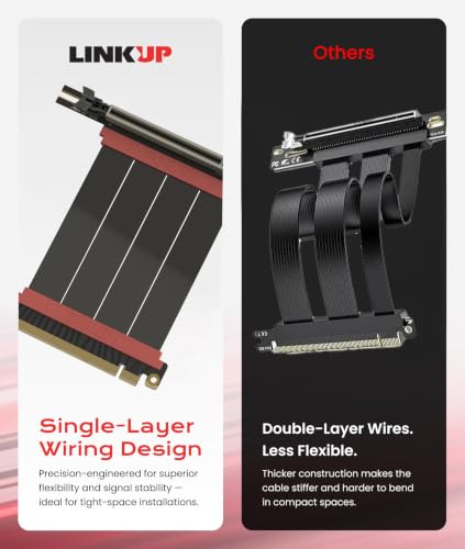 Image of LINKUP PCIE 5.0 Riser Cable | (Open Box) | for Vertical GPU Mount | Right Angle | Graphics Card GPU Ready | Usable with PCIe 4.0 & RX 9070 / RTX5090 | 10cm (Total Length: 14cm)