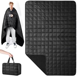 Odoland Outdoor Stadium Blanket, Waterproof Camping Blanket, Wearable Extra Thick with Fleece and Protable Bag for Cold Weather, Picnics, Travel, Sports, Machine Washable 200 * 140cm