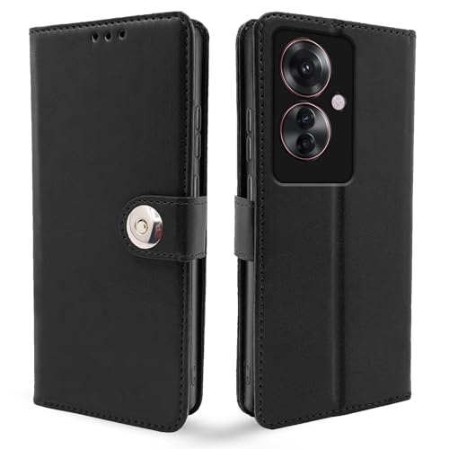 Image of Pikkme Oppo F25 Pro 5G Flip Cover Leather Finish | Inside TPU with Card Pockets | Wallet Stand and Shock Proof | Complete Protection Button Flip Case (Black)