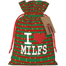 AMZJHGWEU I Love Milfs Christmas Gift Bags, Santa Wrapping Bags, With Drawstring And Tags Reusable, Xmas Presents Bag, Holiday Party Favors, Birthday & Christmas Gift