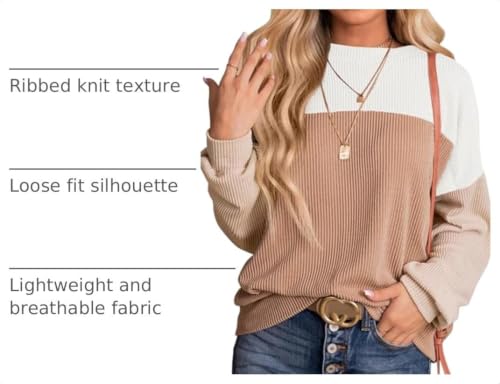 Image of Dokotoo Womens Tops Fashion 2026 Color Block Long Sleeve Shirts for Women Crewneck Knitted Casual Loose Blouses
