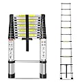 HOSTIC 10.5 FT Telescoping Ladder 330 lbs Capacity Heavy Duty Aluminum Extendable Ladder Collapsible Locking Mechanism for Attic Household Use Outdoor Work