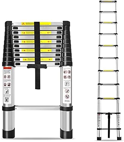 HOSTIC 10.5 FT Telescoping Ladder 330 lbs Capacity Heavy Duty Aluminum Extendable Ladder Collapsible Locking Mechanism for Attic Household Use Outdoor Work