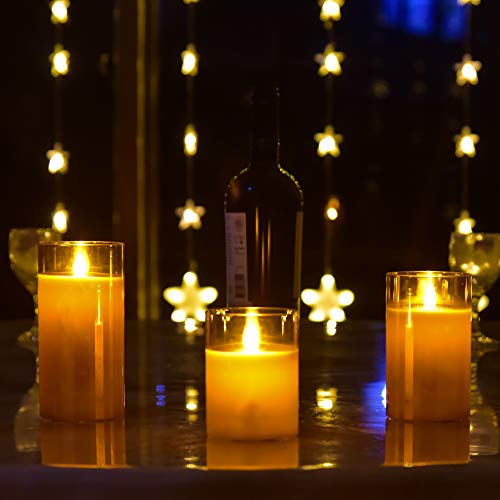 Led Flickering Flameless Candles Set of 3 Battery Operated Moving Wick Candle Luxury Glass Real Wax Remote Control Home Wedding Decor,4in 5in 6in Pack of 3 - Thumbnail 4