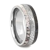 Gibeon Meteorite, Dinosaur Bone, Deer Antler 8mm Comfort-Fit Titanium Ring, Size 7.75