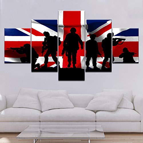 WMWSH Impresiones sobre Lienzo 5 Piezas Ejército Británico Y Bandera Impresión HD Arte Poster Cuadros Decoracion Pinturas Decoración Moderna del Hogar Decoración De Pared Cover