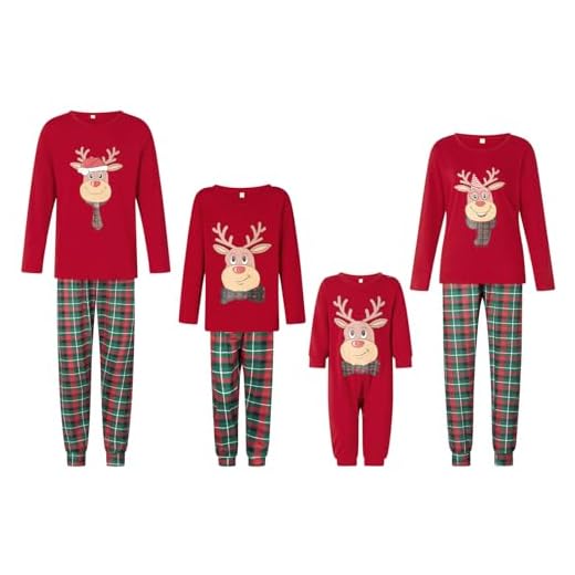 Lerrita Pijamas de Navidad de la Familia a Juego Conjunto de Padres e Hijos de Navidad Manga Larga de Navidad de Dibujos Animados de impresión Tops+Pantalones de Navidad (Baby, 9-12 Months, Rojo-H)