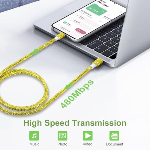 Image of HianDier USB C Cable 3A USB C to USB C Fast Charging Cable Women 4FT Sparkling Bling Diamond Type C Charger Cord for iPhone 16 15 Pro Max Samsung Galaxy S24 iPad Pro 2020, iPad Air 5 4-Lemon Yellow
