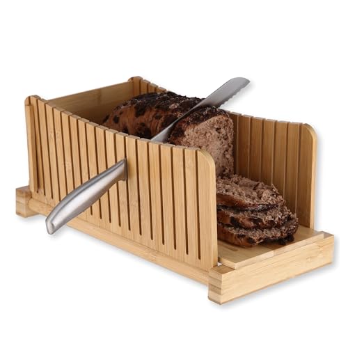 Bread Slicer with Knife – Adjustable Bread Slicer for Homemade Bread, Wooden Bread Cutter, Compact Bread Cutter for Homemade Bread, Easy-to-Use Bread Cutting Guide