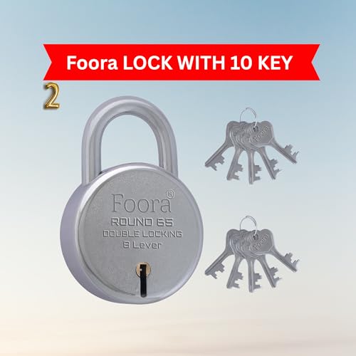 Image of Foora Same Key Lock Set | 2 Heavy Duty Padlocks with 10 Keys | Double Locking 8 Lever Mechanism | Strong Metal Body | Multiple Lock and Key for Home, Door Lock, Gate Lock, and Shutter Security