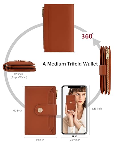 Image of Women's Wallet - RFID Blocking Leather Trifold Travel Wallet | Medium Billfold with 20 Card Slots & Zipper Coin Pocket,Vegan Leather Wallet for Women with Removable Card Holder