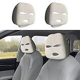 BDZMC 2PCS Car Headrest Cover, Personalized Funny Front Seat Headrest Protector, Ski Mask Auto Seat Headrest Full Face Mask, Universal Car Interior Decoration Accessories for Most Cars (White)