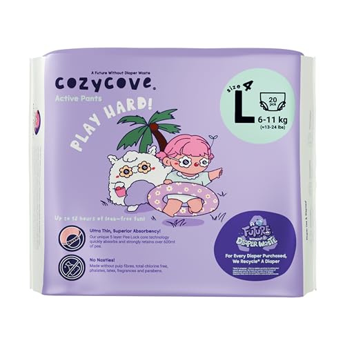 Image of Cozycove Size 4 L (13-24 lbs) Pull Up Training Pants | Totally Chlorine Free, Fragrance Free, Wetness Indicator | Play Hard Slim Active Pants | 20 Count (1 Bag of 20)