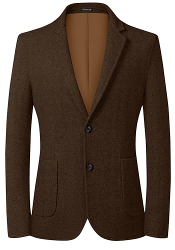 Mens Herringbone Tweed Blazer Vintage Wool Blend Sport Coat Jacket 2 Button Casual Wedding Groomsmen Prom Suit, Brown, 3X-Large