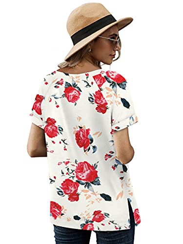 Juniors Short Sleeve Summer T Shirt Tops Floral Flower Tunic Soft Silky White Xl #TOP2