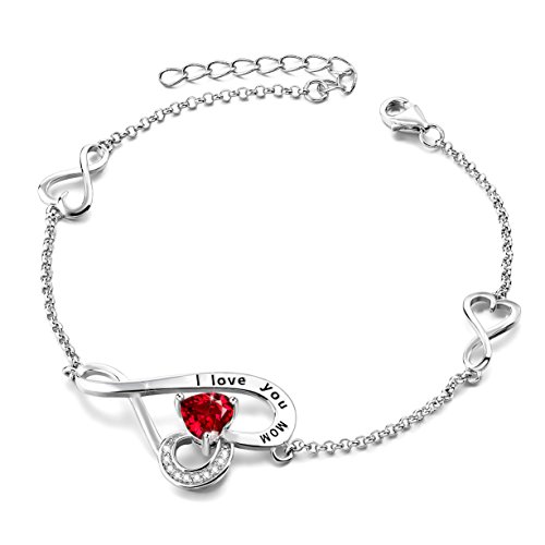Mother's Birthday Gifts I Love You Mom Sterling Silver Love Heart Infinity Adjustable Charm Bracelet Mother's Birthday Gifts I Love You Mom Sterling Silver Love Heart Infinity Adjustable Charm Bracelet