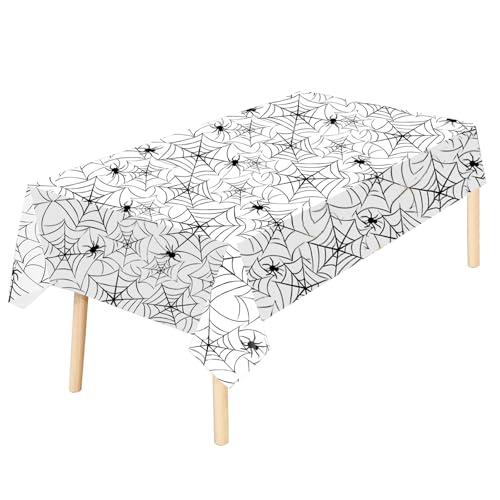 BNPHSIN Spider Web Waterproof Tablecloth - 54x108 inch Rectangle Halloween Table Cover for Holiday Dinner Table Decorations and Party Supplies