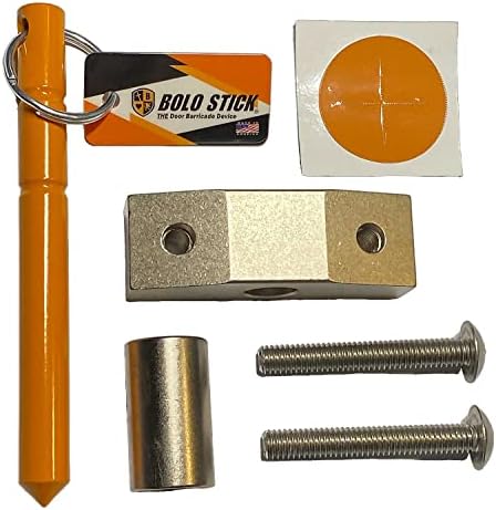 Bolo Stick Commercial Door Barricade Device | Lockdown Steel Door Stop| in And Out Swing Door Barricade System, Orange, Safety Pin is 5 14 x 12 inch dia Safety Block is 1x1x3 inch (H x W x L)