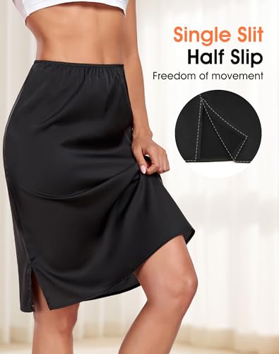 Image of MANCYFIT Half Slips for Women Satin Slip Skirt Under Dresses Anti-Static Side Slit Underskirt