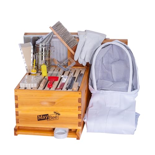 MayBee 10-Frame Beehive Starter Kit, Bee Hive Kit Dipped in 100% Beeswax, Bee Hives Boxes Starter...
