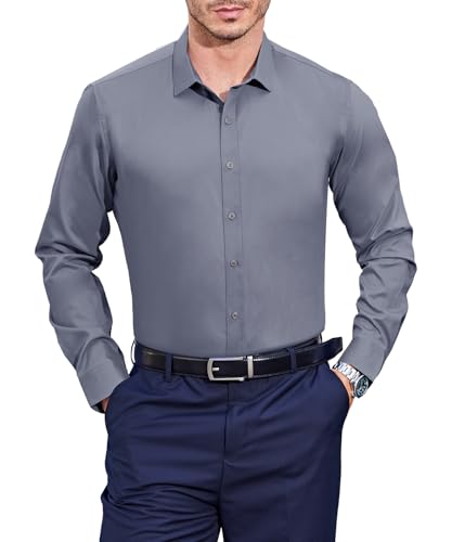 Casey Kevin Camisa Manga Larga Hombre Bambú Camisas Vestir Casual Camisas Sin Plancha Hombre para Oficina Traje Boda, L