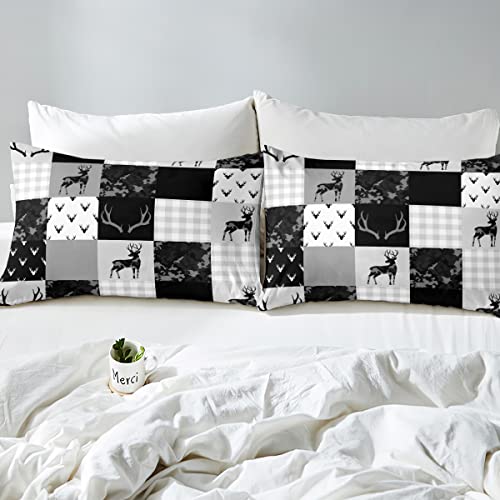 Manfei Camo Deer Duvet Cover Set Twin Size, Black Grey Camouflage Bedding Set 2Pcs For Kids Boys Teens Bedroom Decor, Wild Animal Reindeer Antlers Print Comforter Cover With 1 Pillowcase #TOP3